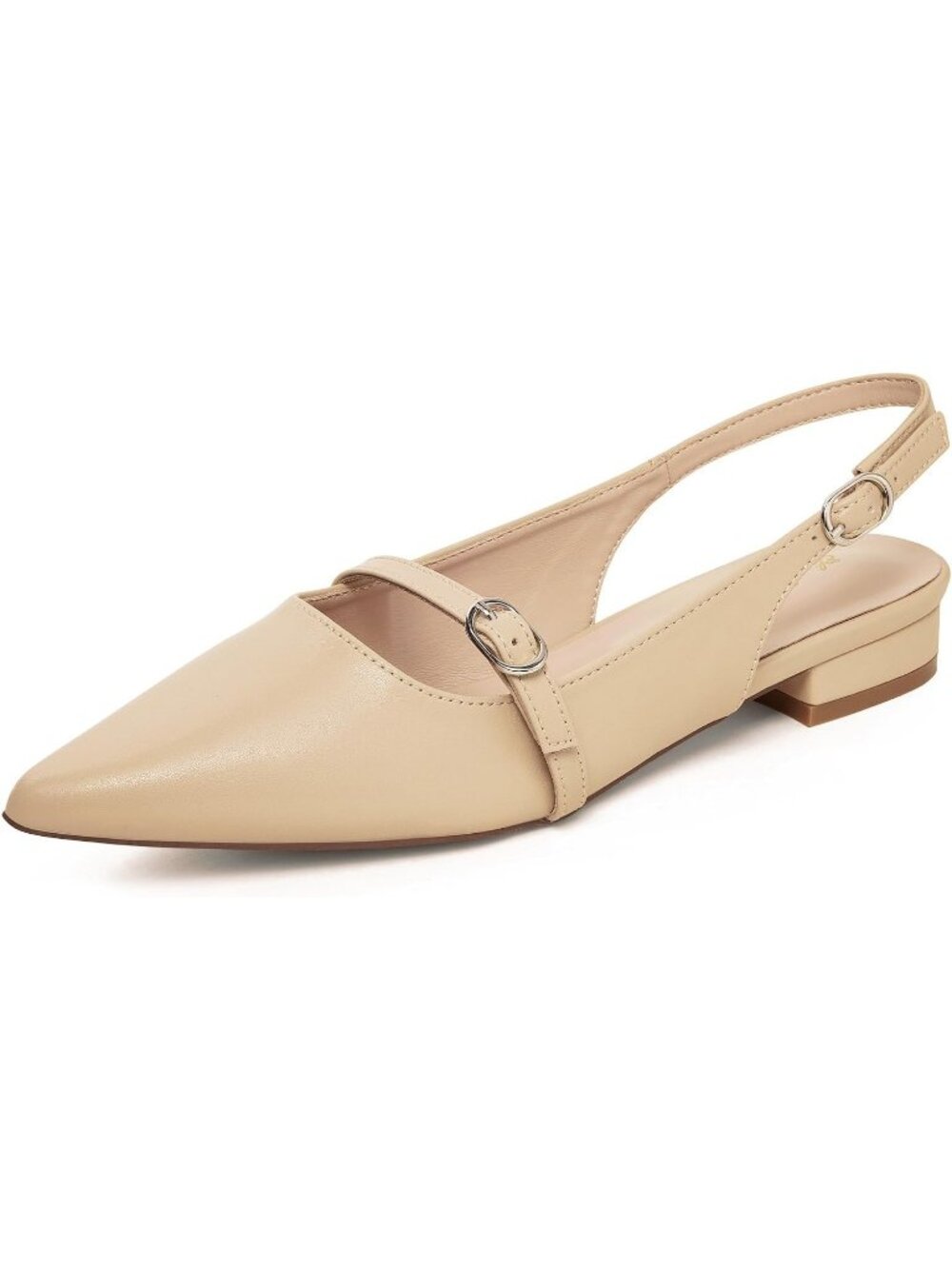 Women's Nude Leather Slingback Flats Rhinestone Closed Pointed Toe Dressy Shoes - Picture 5 of 6